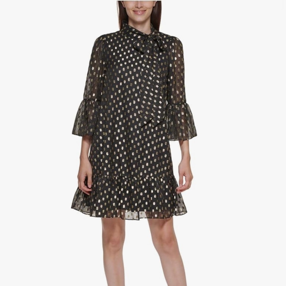 Calvin Klein Mini Dress in Black and Gold Metallic, Size 14, Worn Once, EUC